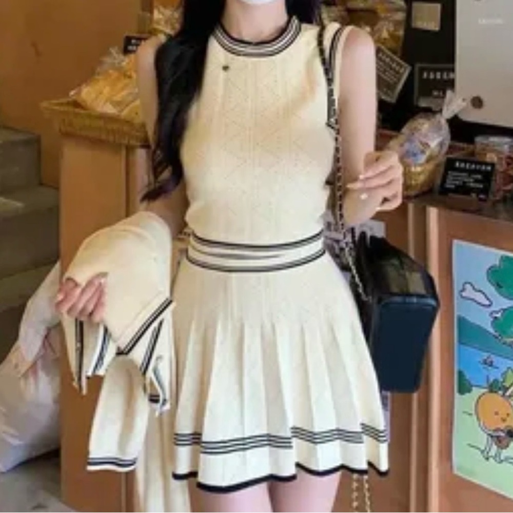 Chic Cream A-Line Dress with Black Stripes